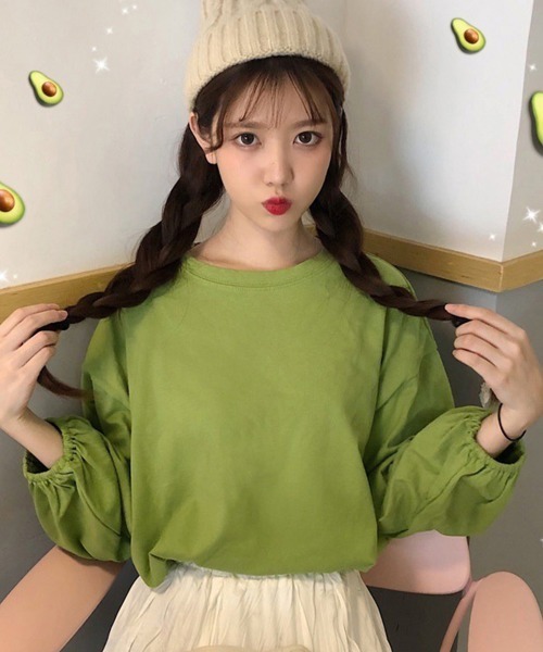 Miniministore(ミニミニストア)の「長袖Tシャツ ドロップショルダーtシャツ(Tシャツ/カットソー・レディース・グリーン/オレンジ/ワインレッド/イエロー/ブラック/ホワイト/ブラウン/パープル/ブルーグレー/レッド/ブルーグリーン/テラコッタ・FREE)」の13枚目の写真