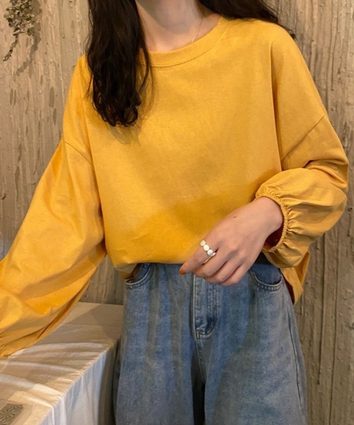 Miniministore(ミニミニストア)の「長袖Tシャツ ドロップショルダーtシャツ(Tシャツ/カットソー・レディース・グリーン/オレンジ/ワインレッド/イエロー/ブラック/ホワイト/ブラウン/パープル/ブルーグレー/レッド/ブルーグリーン/テラコッタ・FREE)」の14枚目の写真