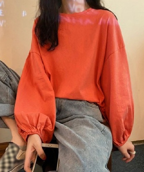 Miniministore(ミニミニストア)の「長袖Tシャツ ドロップショルダーtシャツ(Tシャツ/カットソー・レディース・グリーン/オレンジ/ワインレッド/イエロー/ブラック/ホワイト/ブラウン/パープル/ブルーグレー/レッド/ブルーグリーン/テラコッタ・FREE)」の15枚目の写真