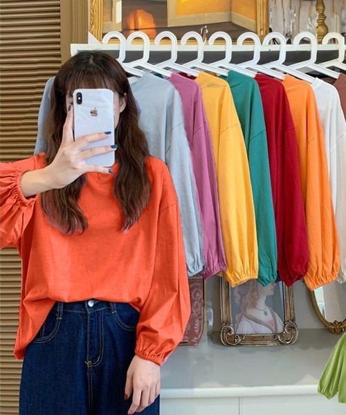 Miniministore(ミニミニストア)の「長袖Tシャツ ドロップショルダーtシャツ(Tシャツ/カットソー・レディース・グリーン/オレンジ/ワインレッド/イエロー/ブラック/ホワイト/ブラウン/パープル/ブルーグレー/レッド/ブルーグリーン/テラコッタ・FREE)」の16枚目の写真