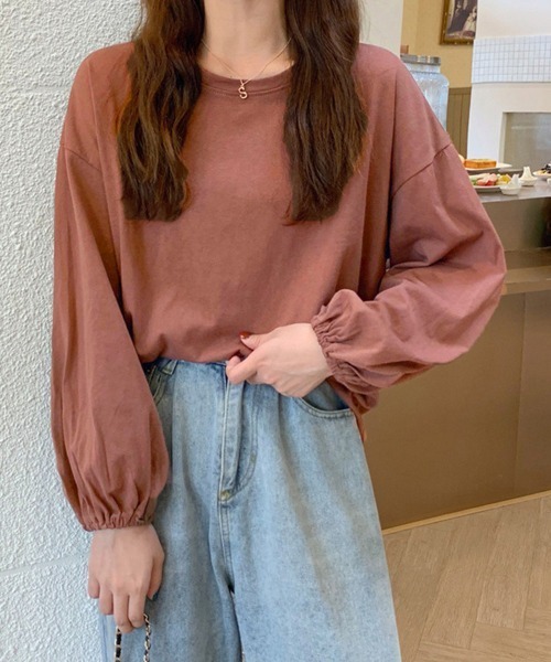 Miniministore(ミニミニストア)の「長袖Tシャツ ドロップショルダーtシャツ(Tシャツ/カットソー・レディース・グリーン/オレンジ/ワインレッド/イエロー/ブラック/ホワイト/ブラウン/パープル/ブルーグレー/レッド/ブルーグリーン/テラコッタ・FREE)」の17枚目の写真