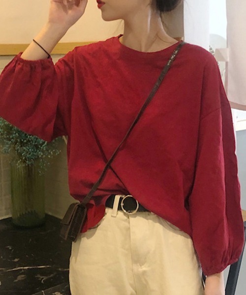Miniministore(ミニミニストア)の「長袖Tシャツ ドロップショルダーtシャツ(Tシャツ/カットソー・レディース・グリーン/オレンジ/ワインレッド/イエロー/ブラック/ホワイト/ブラウン/パープル/ブルーグレー/レッド/ブルーグリーン/テラコッタ・FREE)」の19枚目の写真