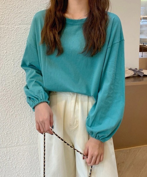 Miniministore(ミニミニストア)の「長袖Tシャツ ドロップショルダーtシャツ(Tシャツ/カットソー・レディース・グリーン/オレンジ/ワインレッド/イエロー/ブラック/ホワイト/ブラウン/パープル/ブルーグレー/レッド/ブルーグリーン/テラコッタ・FREE)」の21枚目の写真