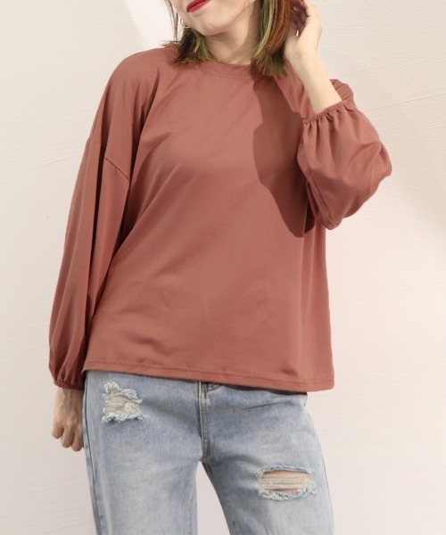 Miniministore(ミニミニストア)の「長袖Tシャツ ドロップショルダーtシャツ(Tシャツ/カットソー・レディース・グリーン/オレンジ/ワインレッド/イエロー/ブラック/ホワイト/ブラウン/パープル/ブルーグレー/レッド/ブルーグリーン/テラコッタ・FREE)」の22枚目の写真