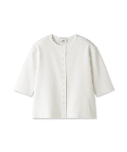 emmi（エミ）の「オーガニックコットンハーフスリーブカーディガン（カーディガン/ボレロ・レディース・グリーン/ホワイト/ダークグレー・FREE）」の2枚目の写真