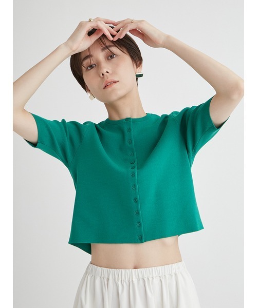 emmi（エミ）の「オーガニックコットンハーフスリーブカーディガン（カーディガン/ボレロ・レディース・グリーン/ホワイト/ダークグレー・FREE）」の4枚目の写真