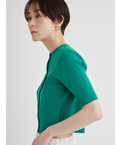 emmi（エミ）の「オーガニックコットンハーフスリーブカーディガン（カーディガン/ボレロ・レディース・グリーン/ホワイト/ダークグレー・FREE）」の5枚目の写真