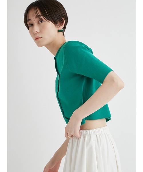 emmi（エミ）の「オーガニックコットンハーフスリーブカーディガン（カーディガン/ボレロ・レディース・グリーン/ホワイト/ダークグレー・FREE）」の6枚目の写真