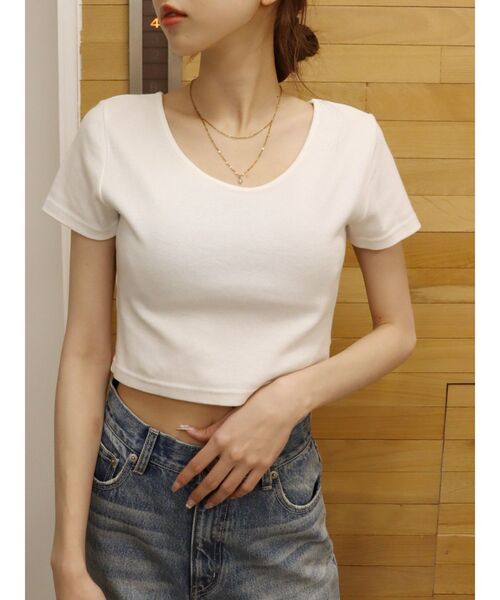 EVRIS（エヴリス）の「BASICシンプルショートTシャツ（Tシャツ/カットソー・レディース・ブラック/ブルー/グレー/ホワイト・FREE）」の11枚目の写真