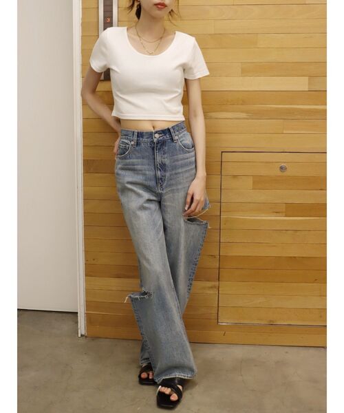 EVRIS（エヴリス）の「BASICシンプルショートTシャツ（Tシャツ/カットソー・レディース・ブラック/ブルー/グレー/ホワイト・FREE）」の14枚目の写真