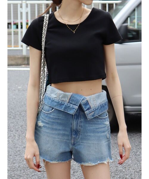 EVRIS（エヴリス）の「BASICシンプルショートTシャツ（Tシャツ/カットソー・レディース・ブラック/ブルー/グレー/ホワイト・FREE）」の22枚目の写真