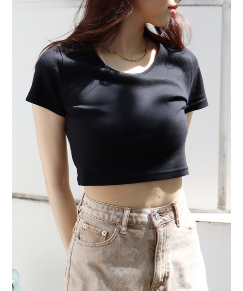 EVRIS（エヴリス）の「BASICシンプルショートTシャツ（Tシャツ/カットソー・レディース・ブラック/ブルー/グレー/ホワイト・FREE）」の3枚目の写真