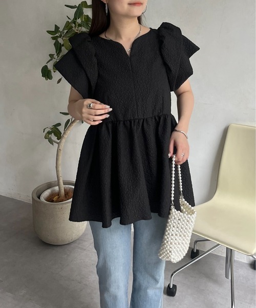 prose verse（プロズヴェール）の「ハートネックバルーンスリーブペプラムブラウス（シャツ/ブラウス・レディース・ブラック/アイボリー・LARGE/MEDIUM）」の9枚目の写真