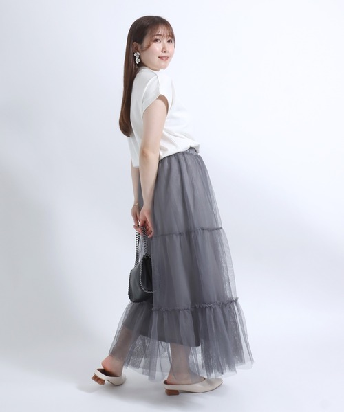 Salong hameu（サロン ハミュー）の「ティアードチュールスカート レディース/ロングスカート #バレエコア #コケットコア（スカート・レディース・ブラック/オフホワイト/グレー・M/L）」の20枚目の写真