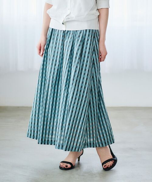 le.coeur blanc（ルクールブラン）の「ギンガムチェックギャザースカート（スカート・レディース・ブラック系その他/グリーン系その他・38）」の4枚目の写真