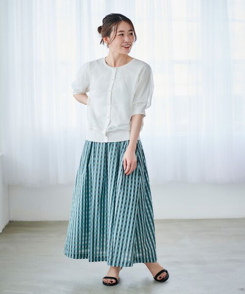 le.coeur blanc（ルクールブラン）の「ギンガムチェックギャザースカート（スカート・レディース・ブラック系その他/グリーン系その他・38）」の7枚目の写真