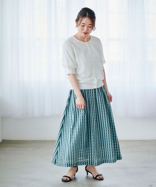 le.coeur blanc（ルクールブラン）の「ギンガムチェックギャザースカート（スカート・レディース・ブラック系その他/グリーン系その他・38）」の8枚目の写真