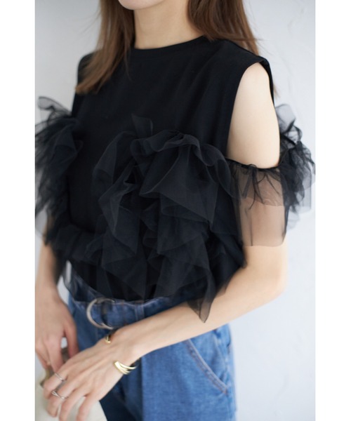 &. NOSTALGIA(アンドドットノスタルジア)の「【ZOZO限定】チュールドッキングプルオーバー(Tシャツ/カットソー・レディース・ホワイト/ブラック・M)」の7枚目の写真
