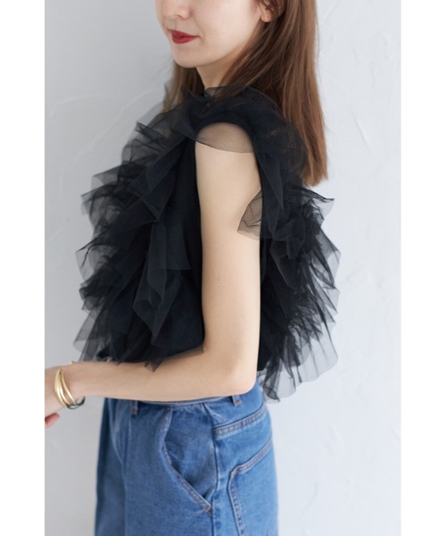 &. NOSTALGIA(アンドドットノスタルジア)の「【ZOZO限定】チュールドッキングプルオーバー(Tシャツ/カットソー・レディース・ホワイト/ブラック・M)」の4枚目の写真