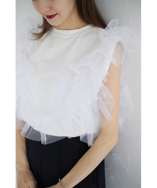 &. NOSTALGIA(アンドドットノスタルジア)の「【ZOZO限定】チュールドッキングプルオーバー(Tシャツ/カットソー・レディース・ホワイト/ブラック・M)」の10枚目の写真