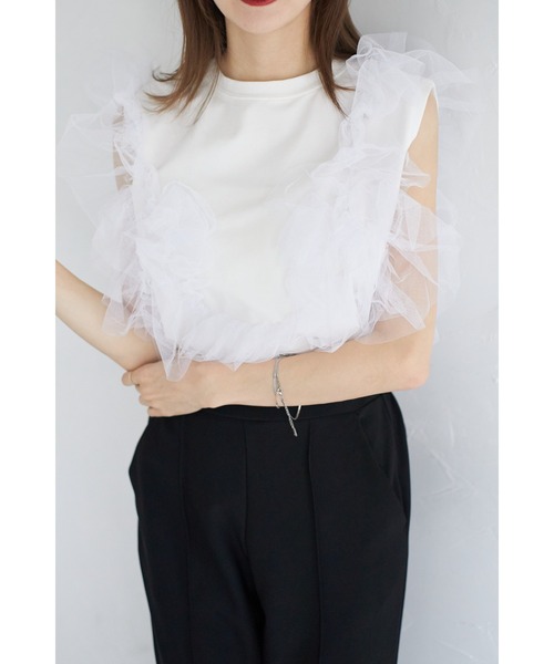 &. NOSTALGIA(アンドドットノスタルジア)の「【ZOZO限定】チュールドッキングプルオーバー(Tシャツ/カットソー・レディース・ホワイト/ブラック・M)」の11枚目の写真