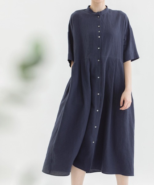 ♬.*゜はぎさん様ご売約→【美品】nop de nod リネンコットンワンピース nop de nod（ノップドゥノッド）の「リネンコットンパナマ5分袖タック