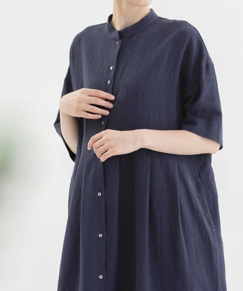 新品未使用❁ノップドゥノッド リネンコットン パナマ5分袖タック ワンピース セール】リネンコットンパナマ5分袖タックワンピース