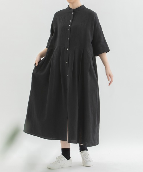 新品未使用❁ノップドゥノッド リネンコットン パナマ5分袖タック ワンピース nop de nod(ノップドゥノッド)の「リネンコットンパナマ5分袖