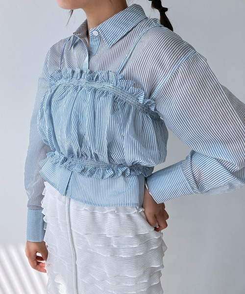 AS KNOW AS plus（アズノゥアズプラス）の「◎シャーリングキャミソールとシャツ セットアイテム（シャツ/ブラウス・レディース・グレー系/イエロー系/ブルー系・FREE）」の3枚目の写真