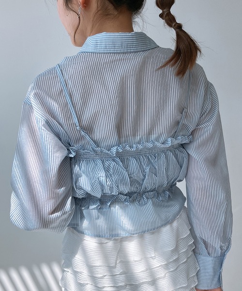 AS KNOW AS plus（アズノゥアズプラス）の「◎シャーリングキャミソールとシャツ セットアイテム（シャツ/ブラウス・レディース・グレー系/イエロー系/ブルー系・FREE）」の8枚目の写真