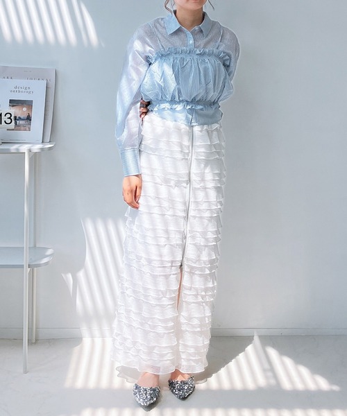 AS KNOW AS plus（アズノゥアズプラス）の「◎シャーリングキャミソールとシャツ セットアイテム（シャツ/ブラウス・レディース・グレー系/イエロー系/ブルー系・FREE）」の9枚目の写真