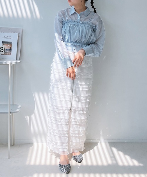 AS KNOW AS plus（アズノゥアズプラス）の「◎シャーリングキャミソールとシャツ セットアイテム（シャツ/ブラウス・レディース・グレー系/イエロー系/ブルー系・FREE）」の10枚目の写真