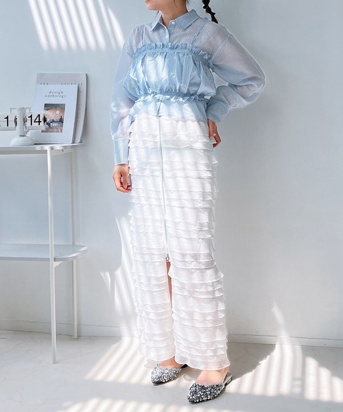 AS KNOW AS plus（アズノゥアズプラス）の「◎シャーリングキャミソールとシャツ セットアイテム（シャツ/ブラウス・レディース・グレー系/イエロー系/ブルー系・FREE）」の11枚目の写真