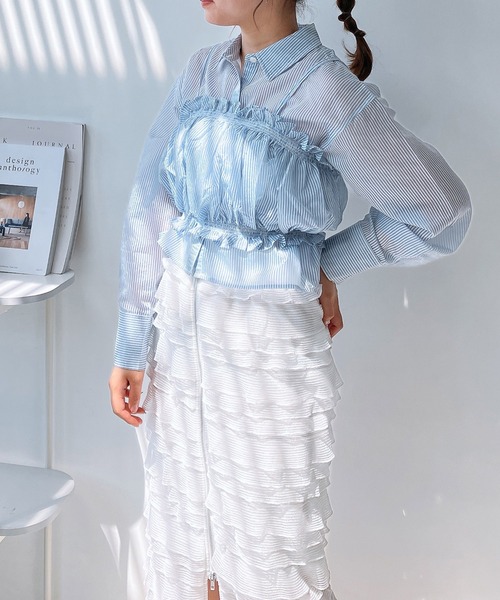 AS KNOW AS plus（アズノゥアズプラス）の「◎シャーリングキャミソールとシャツ セットアイテム（シャツ/ブラウス・レディース・グレー系/イエロー系/ブルー系・FREE）」の12枚目の写真