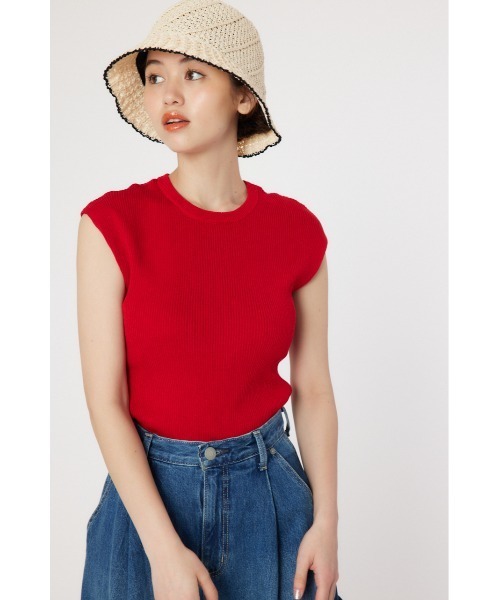 RODEO CROWNS WIDE BOWL（ロデオクラウンズワイドボウル）の「BASIC ノースリーブ ニット トップス（その他トップス・レディース・ライム/レッド/オフホワイト/ブラック・FREE）」の4枚目の写真
