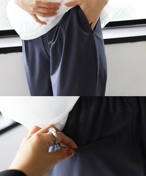 REAL CUBE(リアルキューブ)の「接触冷感ストレッチテーパードパンツ(その他パンツ・レディース・ブラック/ベージュ/ダークブルー/カーキ/テラコッタ/グリーン・FREE)」の13枚目の写真
