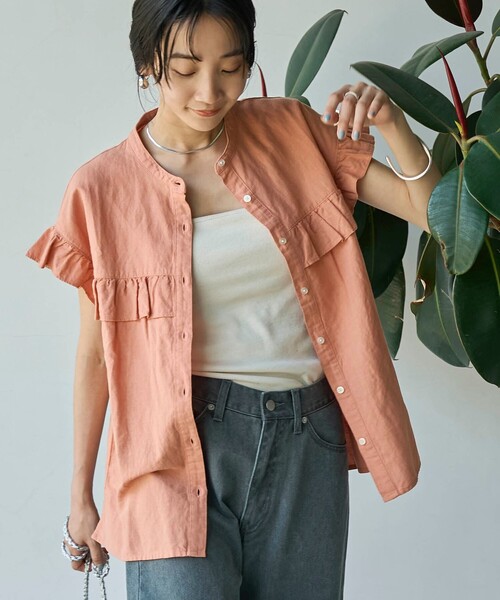 coen(コーエン)の「Re:color綿麻フリルバンドカラーブラウス(シャツ/ブラウス・レディース・オフホワイト/ネイビー/オレンジ/ライトブルー・M/L)」の15枚目の写真