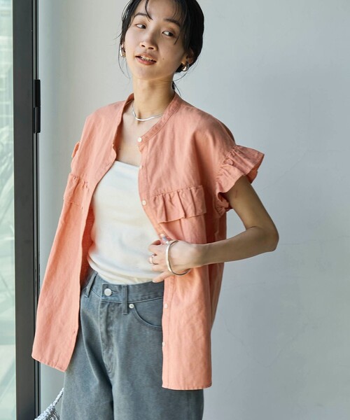 coen(コーエン)の「Re:color綿麻フリルバンドカラーブラウス(シャツ/ブラウス・レディース・オフホワイト/ネイビー/オレンジ/ライトブルー・M/L)」の13枚目の写真