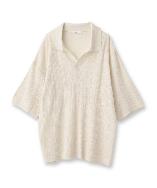tk.TAKEO KIKUCHI（ティーケータケオキクチ）の「◆スキッパーニットポロシャツ（Tシャツ/カットソー・レディース・オフホワイト/ブラック/グリーン系・66）」の4枚目の写真