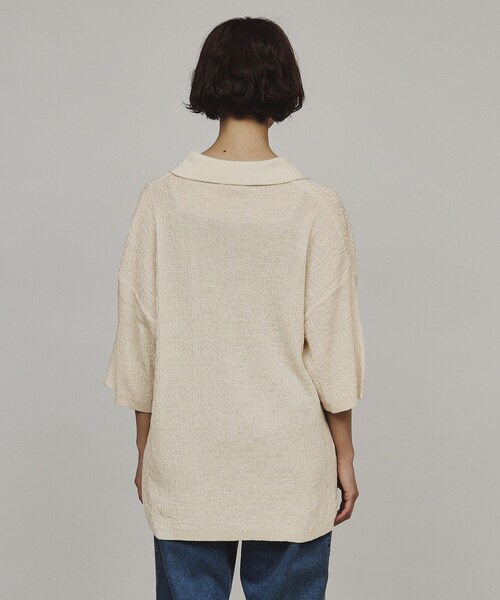 tk.TAKEO KIKUCHI（ティーケータケオキクチ）の「◆スキッパーニットポロシャツ（Tシャツ/カットソー・レディース・オフホワイト/ブラック/グリーン系・66）」の7枚目の写真