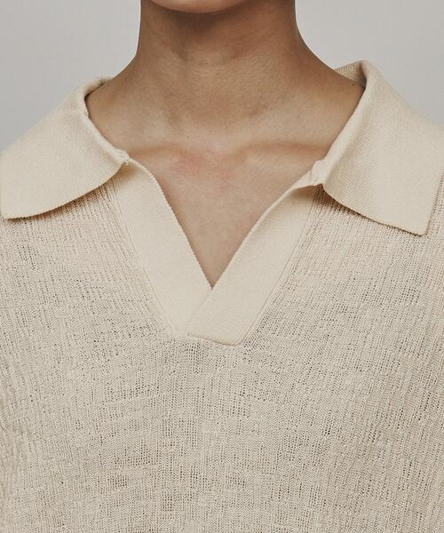 tk.TAKEO KIKUCHI（ティーケータケオキクチ）の「◆スキッパーニットポロシャツ（Tシャツ/カットソー・レディース・オフホワイト/ブラック/グリーン系・66）」の8枚目の写真