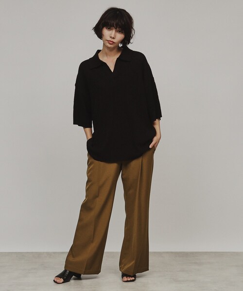 tk.TAKEO KIKUCHI（ティーケータケオキクチ）の「◆スキッパーニットポロシャツ（Tシャツ/カットソー・レディース・オフホワイト/ブラック/グリーン系・66）」の12枚目の写真