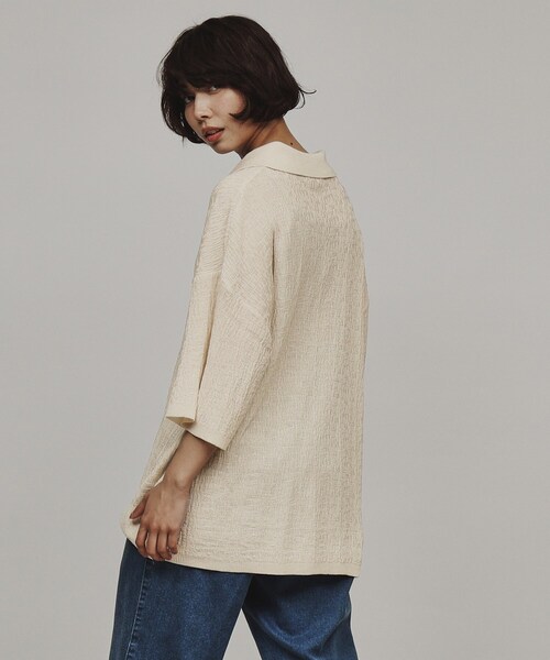 tk.TAKEO KIKUCHI（ティーケータケオキクチ）の「◆スキッパーニットポロシャツ（Tシャツ/カットソー・レディース・オフホワイト/ブラック/グリーン系・66）」の18枚目の写真