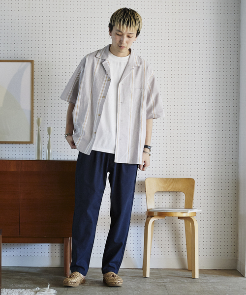 JOURNAL STANDARD relume(ジャーナルスタンダード レリューム)の「European Flax / ヨーロピアンフラックス リネンストライプオープンカラーシャツ(シャツ/ブラウス・メンズ・ブラウン系その他/ライトグリーン/ブルー系その他・LARGE/MEDIUM)」の4枚目の写真