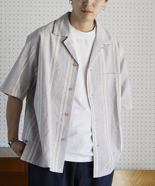 JOURNAL STANDARD relume(ジャーナルスタンダード レリューム)の「European Flax / ヨーロピアンフラックス リネンストライプオープンカラーシャツ(シャツ/ブラウス・メンズ・ブラウン系その他/ライトグリーン/ブルー系その他・LARGE/MEDIUM)」の11枚目の写真