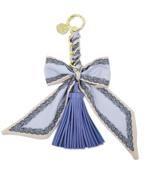 デニムリメイク☆タッセルキーホルダー☆リボンチャーム•② リメイクdenim＆denimリボンタッセルチャーム キーホルダー