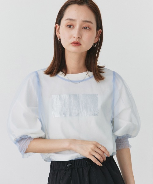 ad thie(アドティエ)の「シャーリング チュールブラウス(シャツ/ブラウス・レディース・ブルー/ブラック/アイボリー/ライトグレー・FREE)」の21枚目の写真