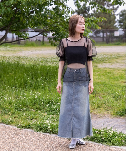 ad thie(アドティエ)の「シャーリング チュールブラウス(シャツ/ブラウス・レディース・ブルー/ブラック/アイボリー/ライトグレー・FREE)」の7枚目の写真