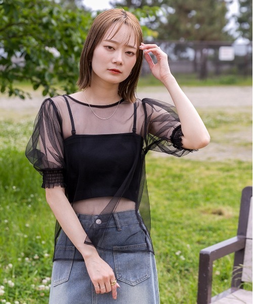 ad thie(アドティエ)の「シャーリング チュールブラウス(シャツ/ブラウス・レディース・ブルー/ブラック/アイボリー/ライトグレー・FREE)」の8枚目の写真