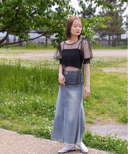 ad thie(アドティエ)の「シャーリング チュールブラウス(シャツ/ブラウス・レディース・ブルー/ブラック/アイボリー/ライトグレー・FREE)」の9枚目の写真